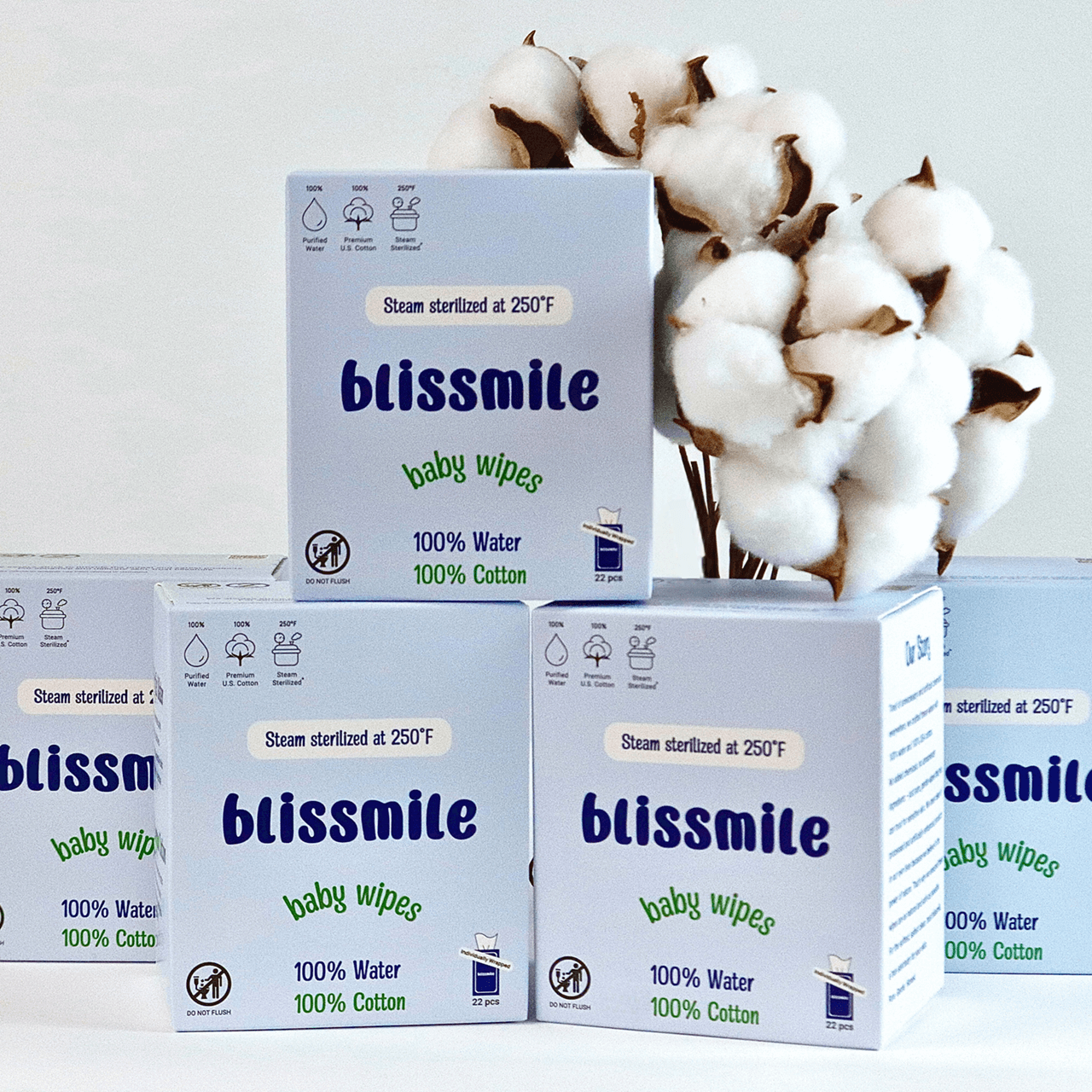 Blissmile Wipes With 100% Water - Unscented & Individually Wrapped