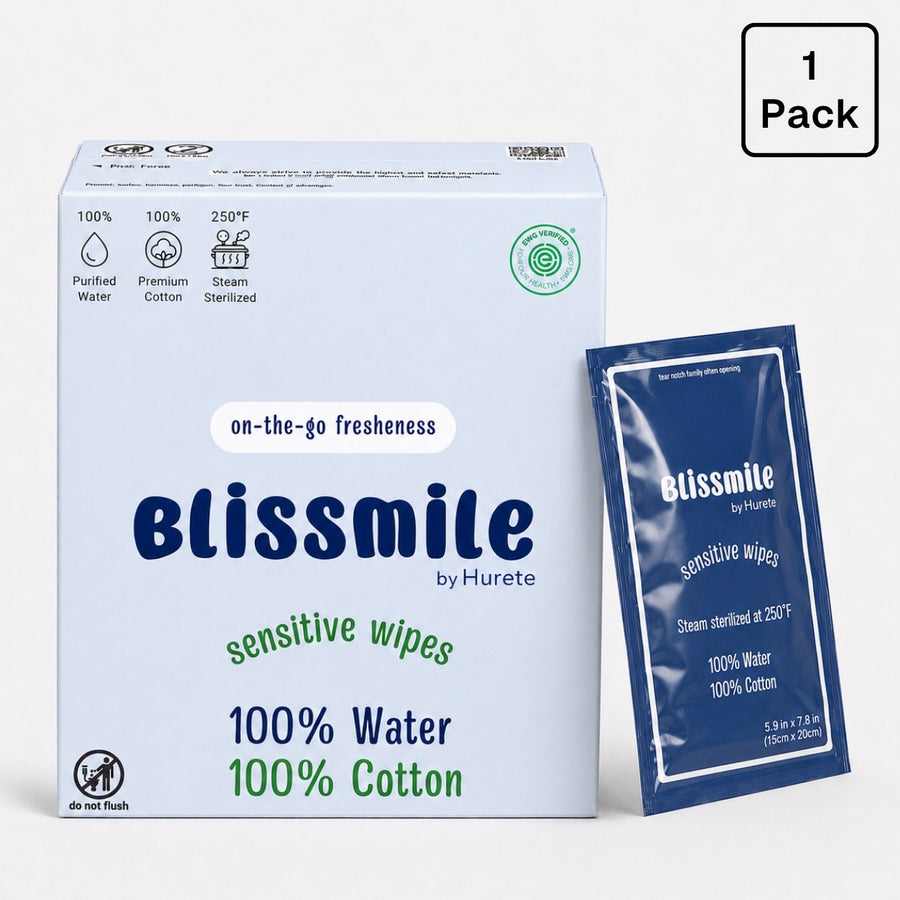 Blissmile Sensitive Wipes – 100% Water & 100% Cotton, Individually Wrapped