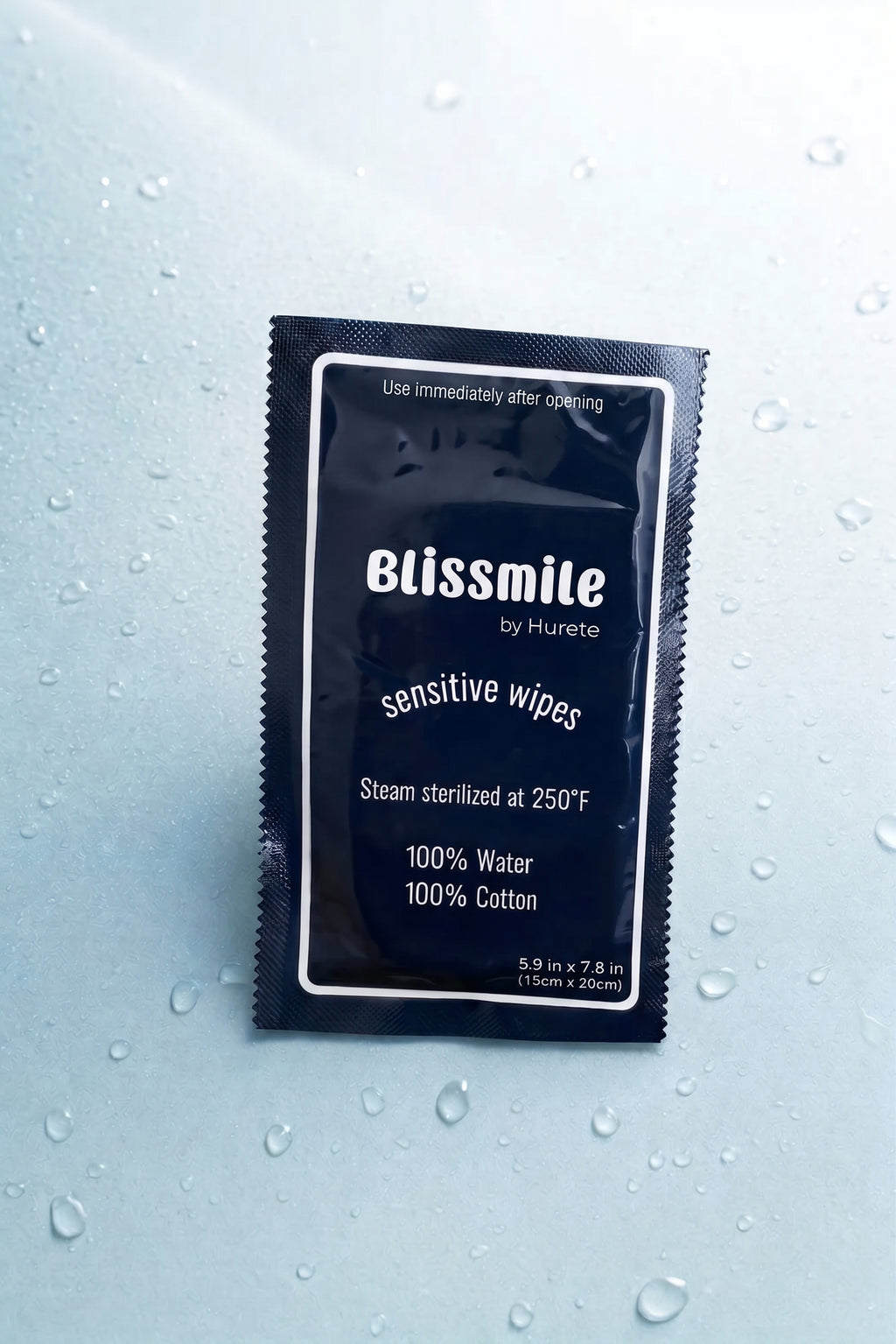 A single sealed Blissmile wipe packet
