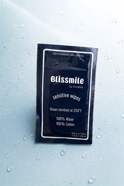 A single sealed Blissmile wipe packet